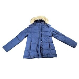 LL Bean Downtek Puffer Jacket Women's XS Blue Hooded Heavy Warm Outdoors